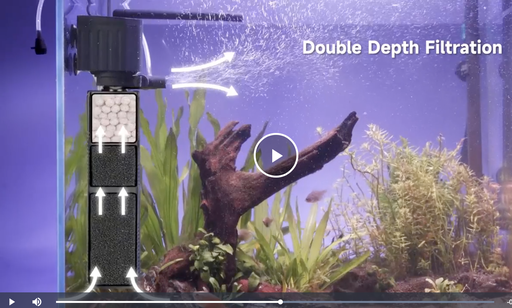 AQQA Filtre Aquarium, 4 en 1 Puissant Pompe Aquarium Silencieuse avec Triple Filtration, 450L/H Débit Réglable Filtre Intérieur pour Réservoir Jusqu'à 120L Tiliapia